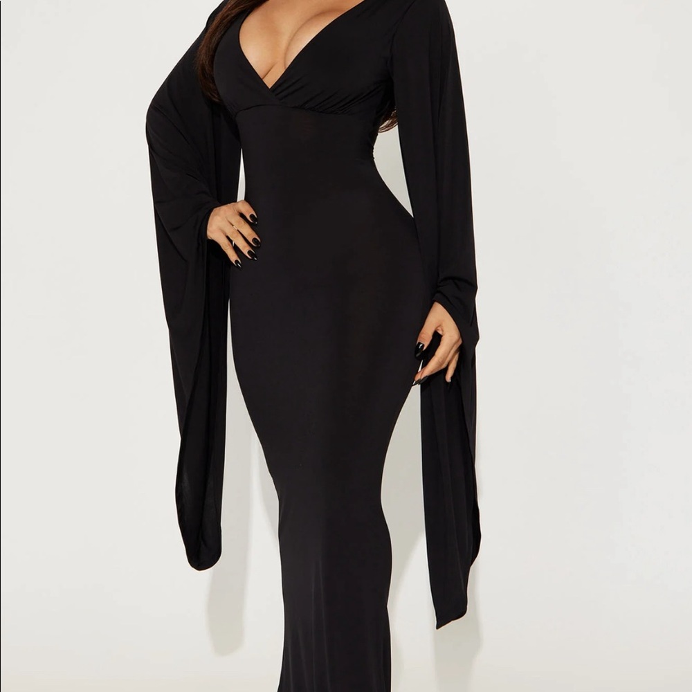 Backless Black Maxi with Dramatic Bell Sleeves